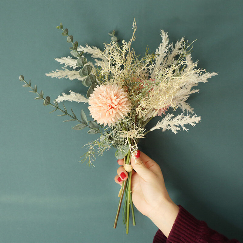INS nuovi fiori artificiali tarassaco di seta di alta qualità eucalipto Bouquet ibrido decorazione domestica di nozze fiore falso