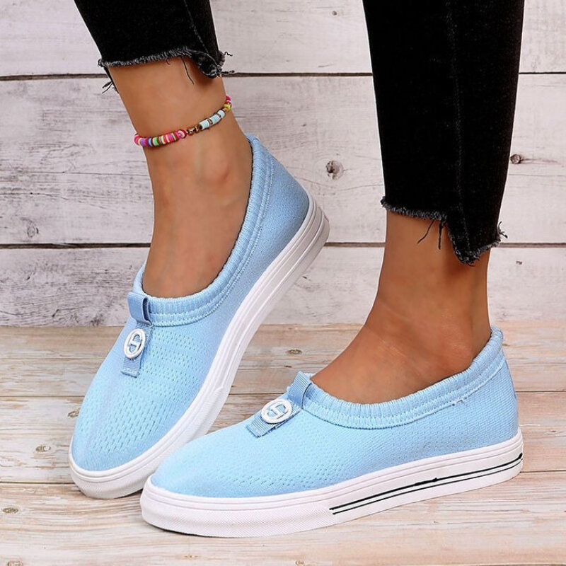 Plus Size 2021 Spring and Autumn New Ladies Trendy Fashion Solid Color Knitted Mesh Flat Comfortable Casual Shoes KZ182