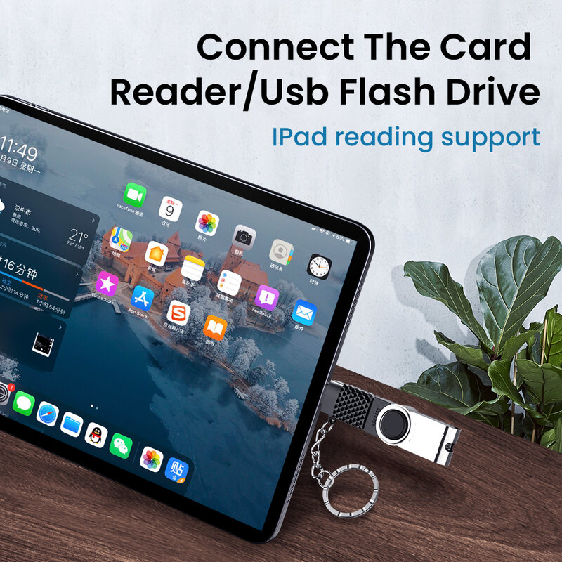 For iPhone Mini USB 3.0 To Lighting 8 Pin OTG Adapter With Key Chain For iOS 13 14 Above system Sync Data OTG Adapter Converter