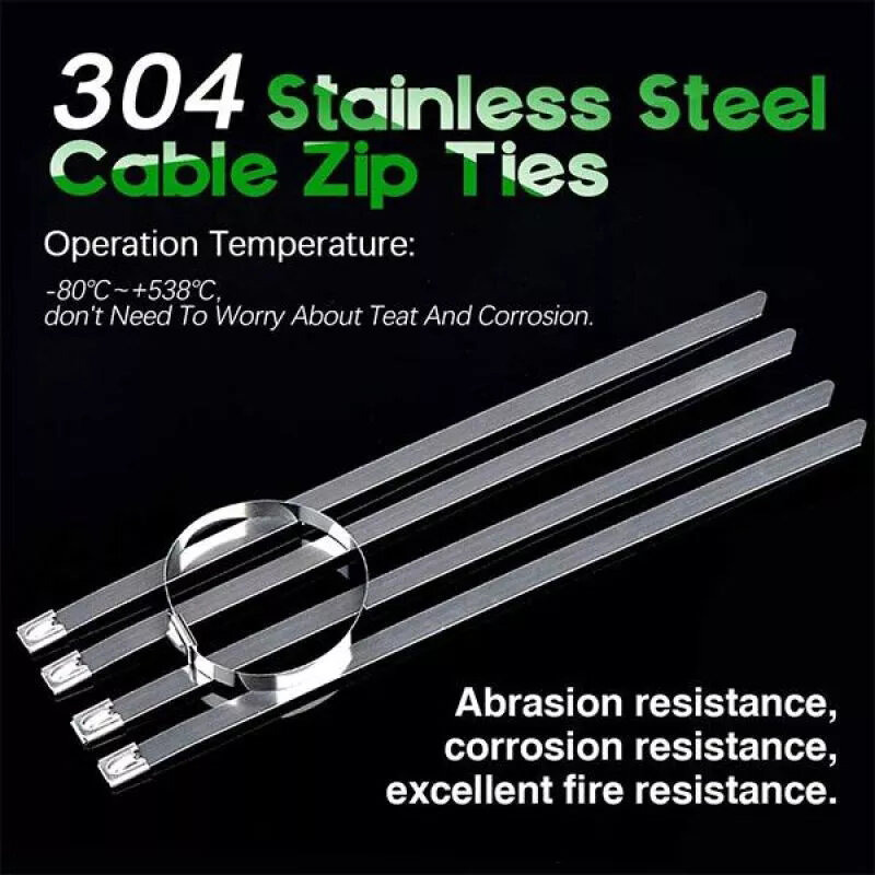 Newest 100PCS Multi-Purpose Locking Cable Metal Zip Ties Stainless Steel Cable Twist Ties