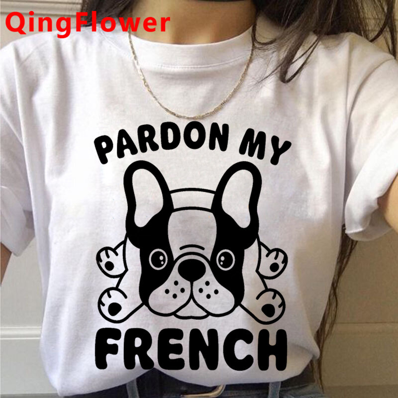 Camiseta de Bulldog Francés para mujer, ropa kawaii harajuku ulzzang tumblr, Verano
