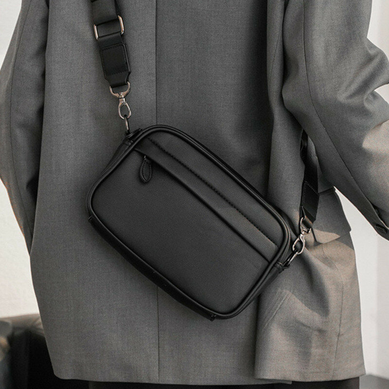 Bolsa de ombro masculina, bolsa casual de couro da moda para homens, bolsa mensageiro, bolsa pequena de mão preta de couro vintage