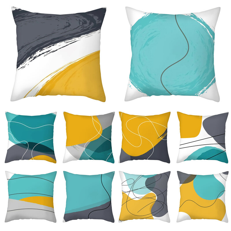 Fuwatacchi Nordic Green Cushion Covers Abstract Geometry Pillow Cover 45cm Polyester Decorative Throw Pillowcase For Sofa Fundas