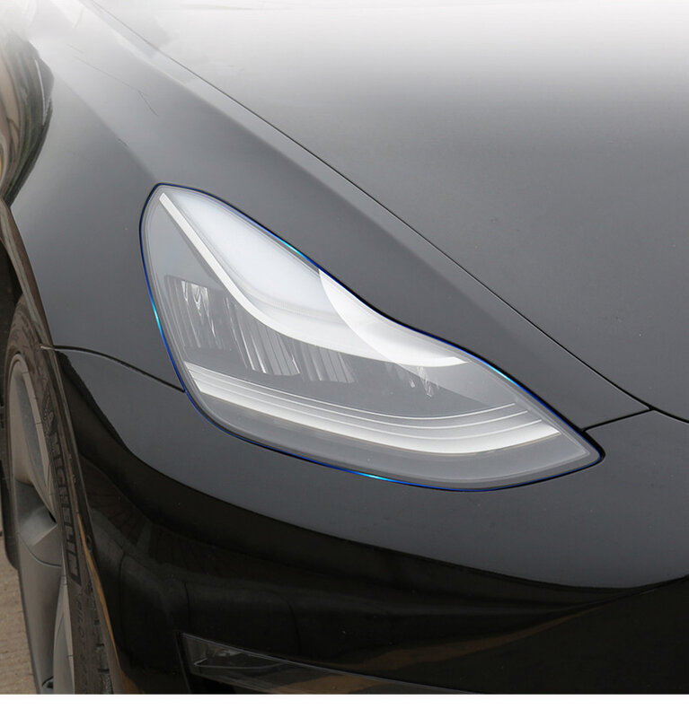 Stiker Gaya Mobil Lampu Depan untuk Model Tesla XSY 3 Lampu Depan TPU Lampu Depan Hitam Asap Aksesori Film Pelindung