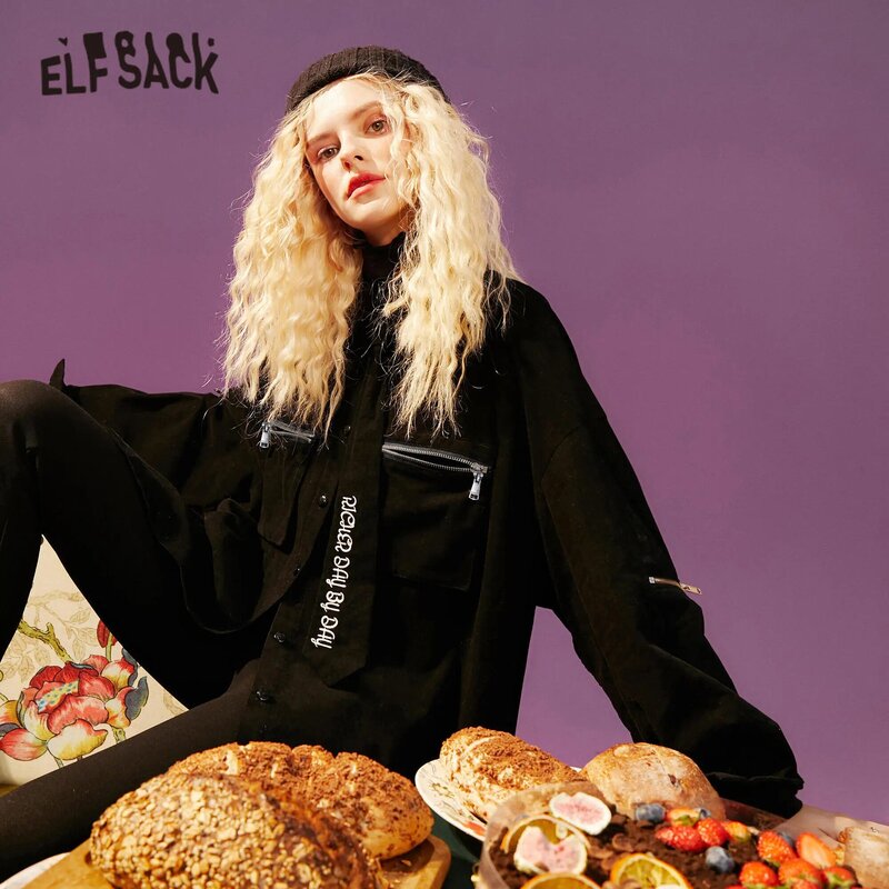 ELFSACK-قميص سروال قصير نسائي بصدر واحد ، ملابس شتوية غير رسمية ، عتيق ، مع سحاب أمامي ، ملابس يومية كورية للفتيات ، 2020