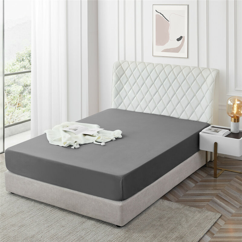 O estilo simples moderno cabeu a folha de cama da cor sólida elástico da folha fixa antifouling anti-vinco portátil cobre as folhas para a cama
