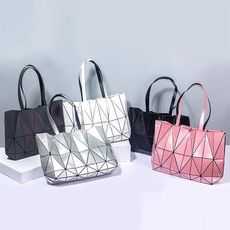 Женская Блестящая сумка-тоут Crocrogo с геометрическим рисунком, сетчатый отражающий дорожный Повседневный пляжный кошелек для покупок, сумки ...