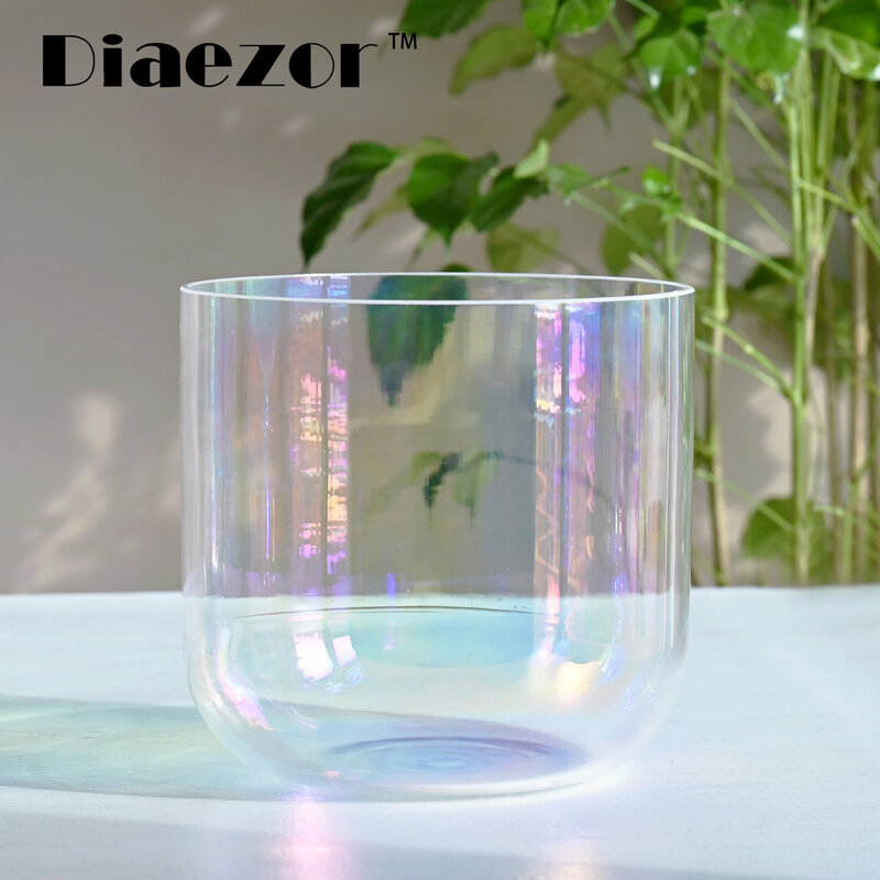 Diaezor 6 Inch Color Clear Cosmic Light Chakra Crystal Singing Bowl For Meditation with hollow suede stick & o-ring