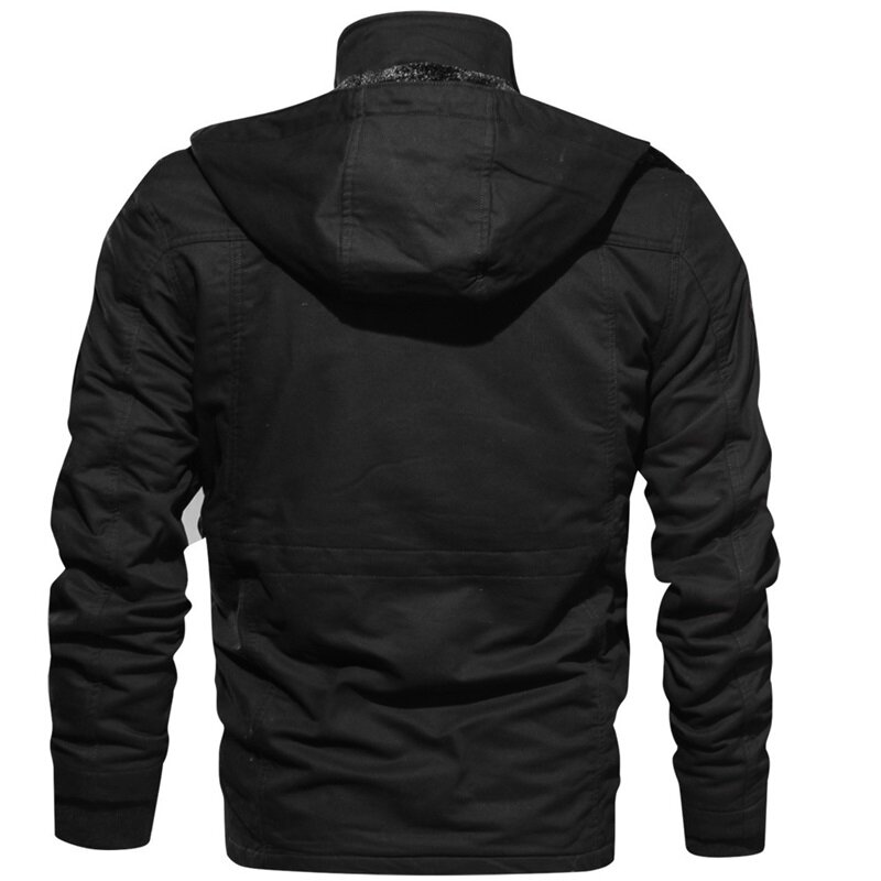 Militar acolchoado hoodie vestuário mais veludo acolchoado meados de comprimento lavado algodão jaqueta plus size inverno jaqueta à prova de vento masculino