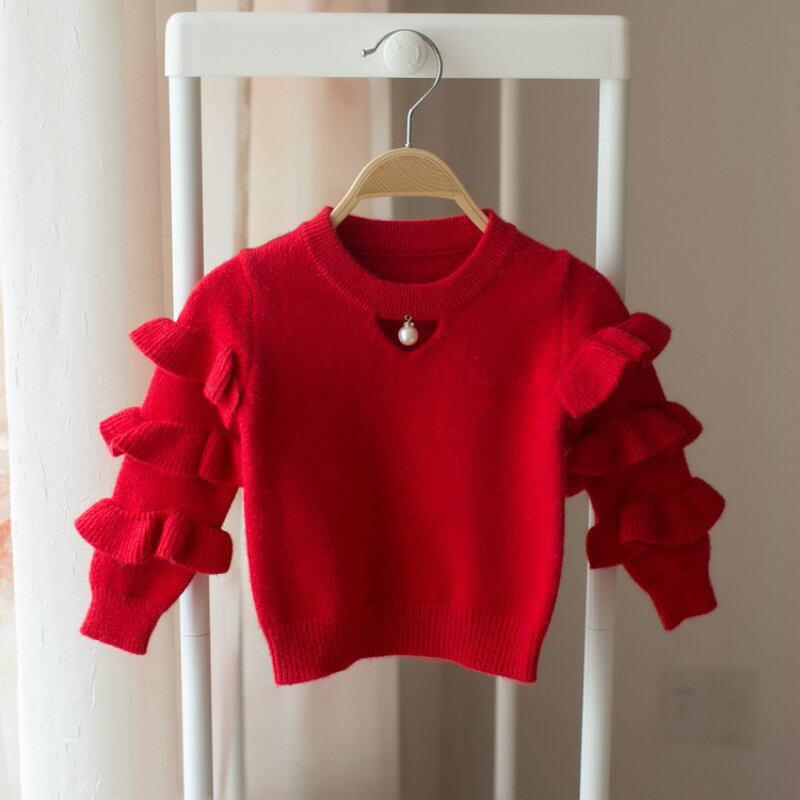 Pull en tricot pour bébé fille de 12 mois à 5 ans, à manches à volants, basique, nouvelle collection automne hiver 2021, #2376