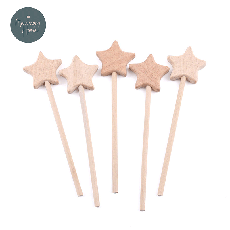 3pc Baby Toys Beech Wooden Star Wooden Magic Wand Wood Teething Rodent Nursing Gifts Montessori Toys Play Gym Rattles Baby Gifts
