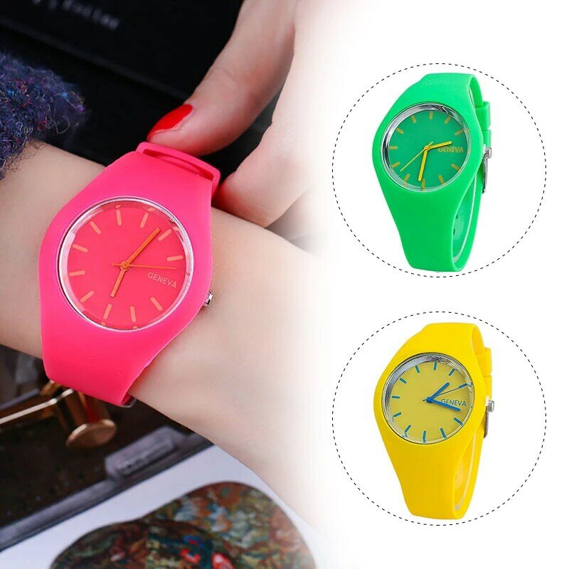 Mode Sports en plein air unisexe couleur bonbon homme femme montre mode montres femme nouveau genève Silicone montres