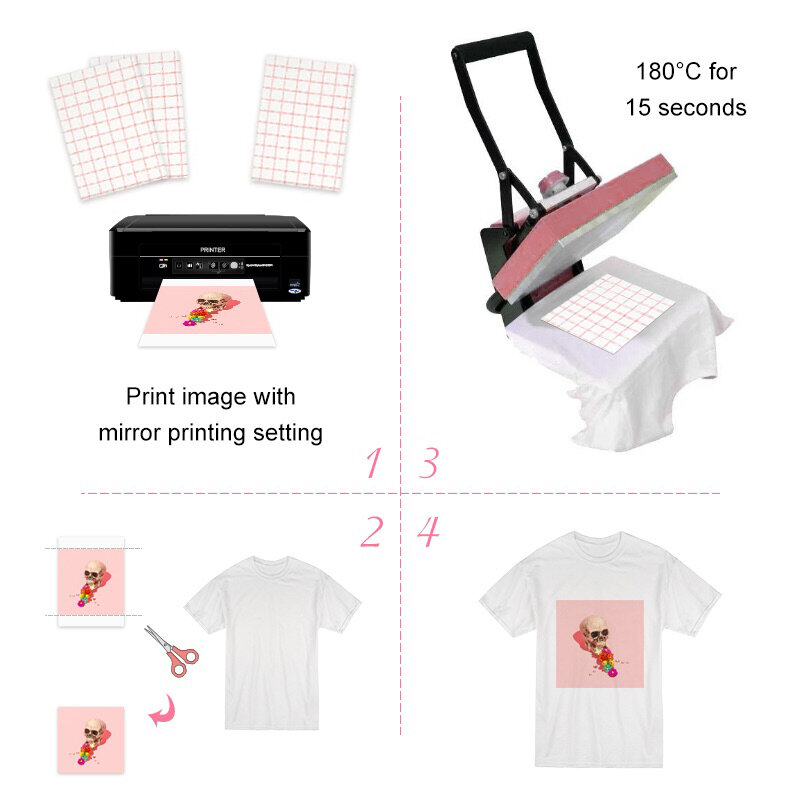 A4 10 Lembar T-Shirt Transfer Kertas Foto Inkjet untuk Warna Gelap atau Terang Kain Kapas Garment