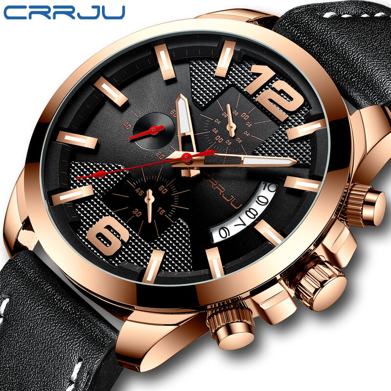 Crrju design novo relógio masculino da moda, relógio masculino estilo esportivo leve e portátil de quartzo à prova d'água com calendário