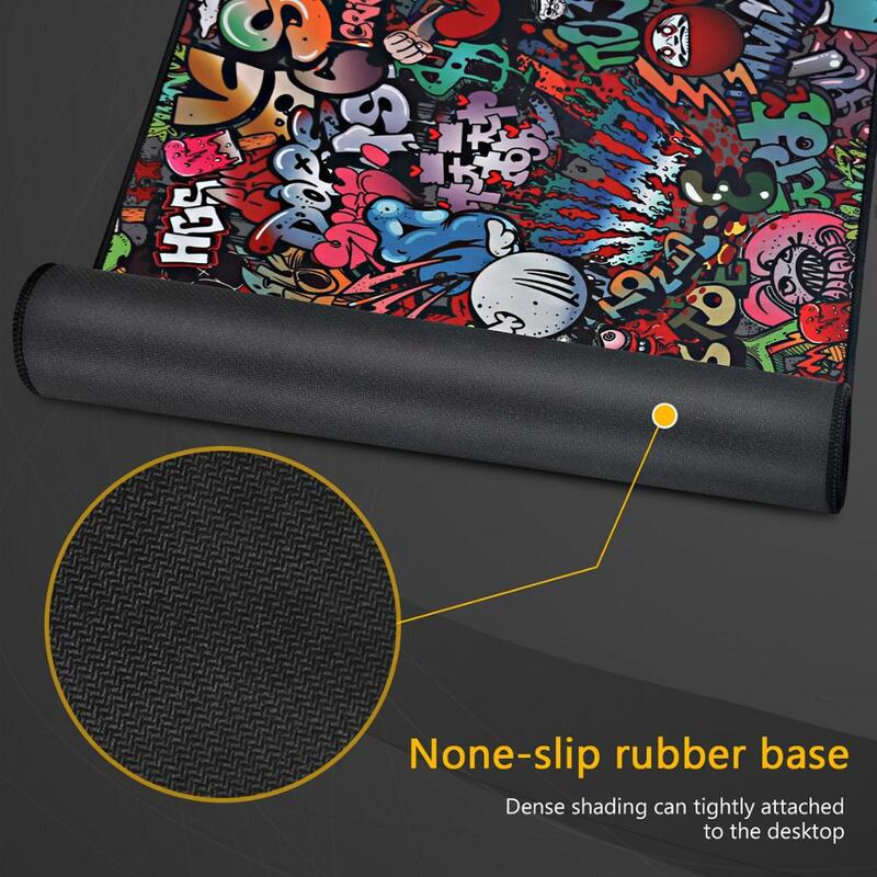 Tapis de souris de jeu RGB, accessoire pour ordinateur de forme XXL pour clavier de bureau décoré avec des graffitis couleur effet mat