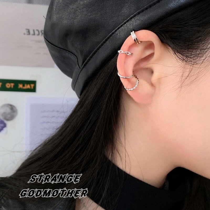 Estranho godmother s925 prata esterlina brincos clipe de orelha não perfurado feminino estilo normcore personalidade minimalista elegante