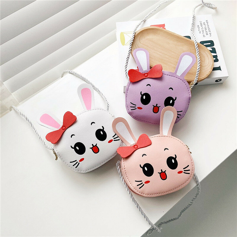 PU Leather Children Small Shoulder Crossbody Bags Cute Cartoon Bunny Girls Baby Mini Coin Purse Lovely Kids Boys Wallet Handbags