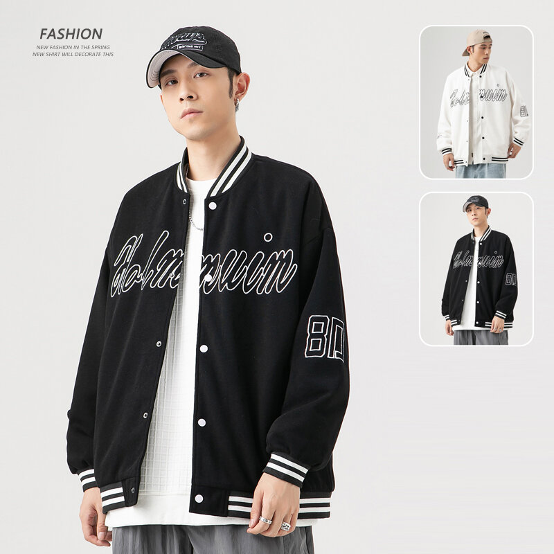 Hip Hop Letter Embroidery Baseball Jacket Men 2021 Korean Style Harajuku Streetwear Casual Loose Single Breasted Couple Clothes