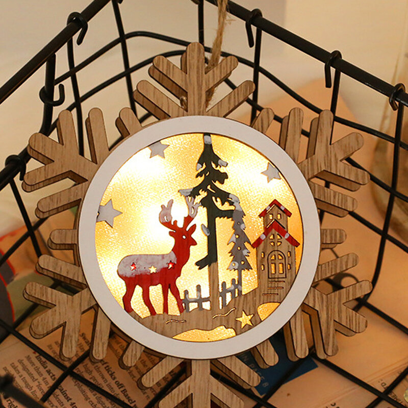 Iluminação do feriado árvore de natal luzes led decoração ao ar livre bateria operado de madeira luz floco de neve decoração para casa lâmpada pendurada