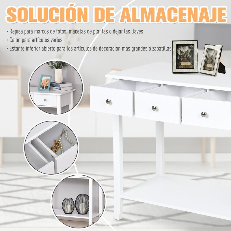 HOMCOM entrance side table with 3 drawers and 1 lower shelf Vintage classic console Hall furniture 90x40x75cm