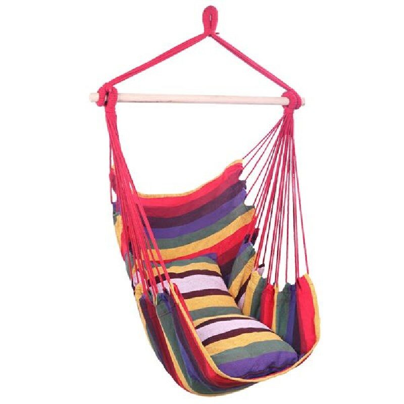 Hanging Rope Hammock Chair Porch Swing Seat W/ 2 Seat Cushions, Cotton Rope Porch Chair For Indoor, Outdoor, Garden(US Only)