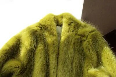 타오 팅 리 나 여자 느슨한 중간 길이 모피 녹색 가짜 모피 두꺼운 코트
