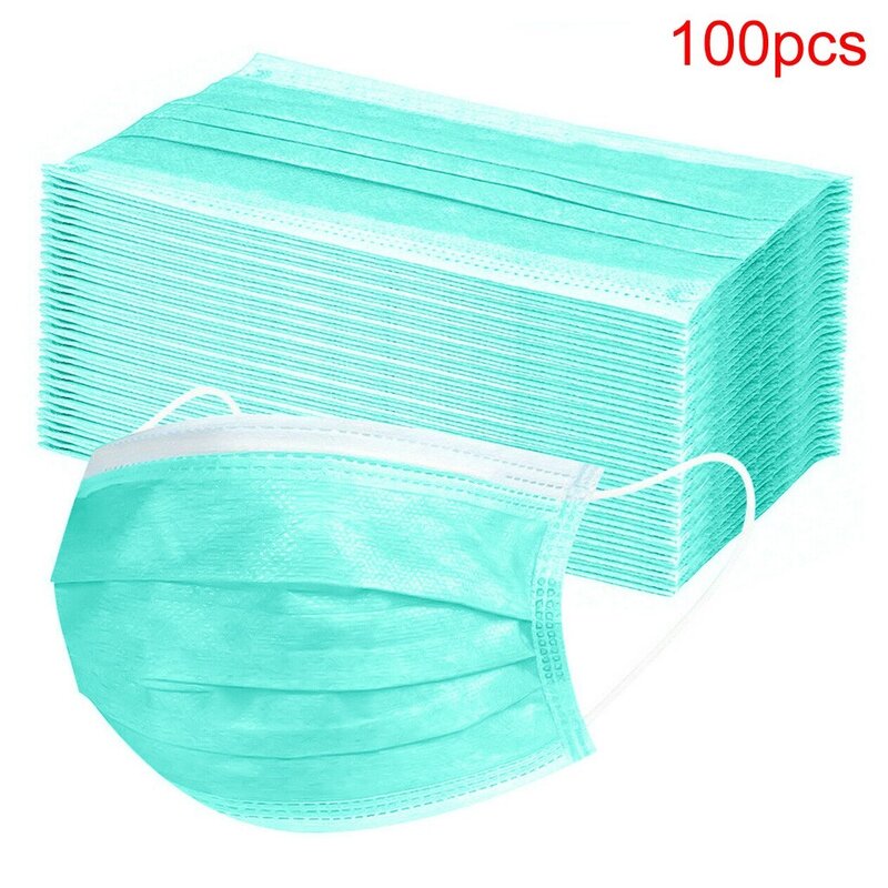 Máscara protetora descartável das máscaras de 3 dobras dos pces 100/50/10 com máscara protetora elástica do earloop forma confortável respirável mascarilla