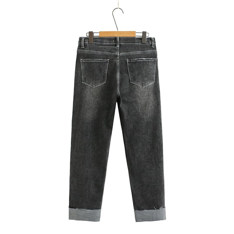 プラスサイズ黒一色ストレートの女性のジーンズパンツ2021春の新作秋レディースパンツ女性のズボン
