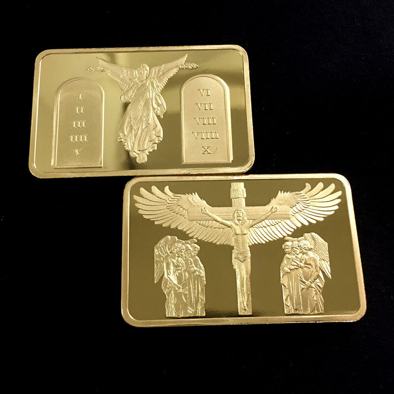 Fede religiosa ala cristiana gesù croce crocifissione quadrato mattone placcato in oro moneta commemorativa monete da Bar d'oro collezionabili