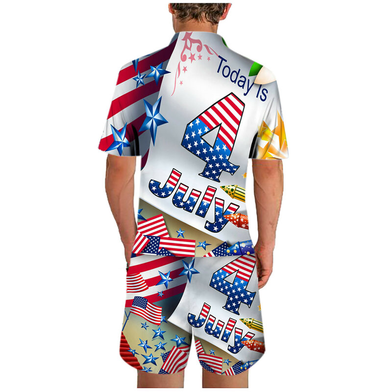 64 # حجم كبير مجموعات الرجال الصيف العلم الأمريكي الكوكيز ثلاثية الأبعاد الطباعة عيد الاستقلال مجموعة غير رسمية الزي ملابس رياضية الملابس