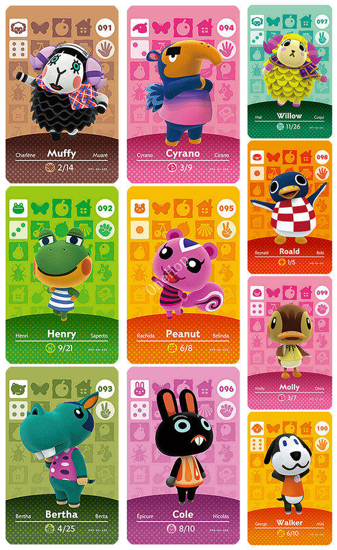 Animal Croxxing NO.091~100 NFC Card Ntag215 Chip Hot Villager New Horizons Animal Card Series 1 For NS Switch 3DS