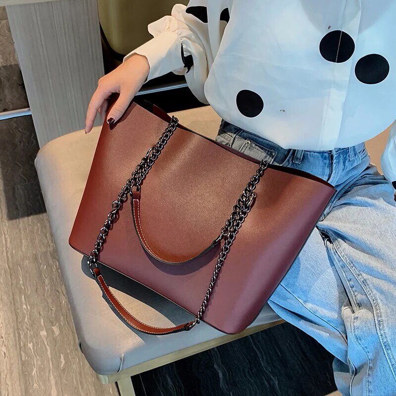 New Designer Solid Color Waterproof PU Leather Shoulder Bags for Women 2021 Chain Women's Bags Travel Large Capacity Handbags