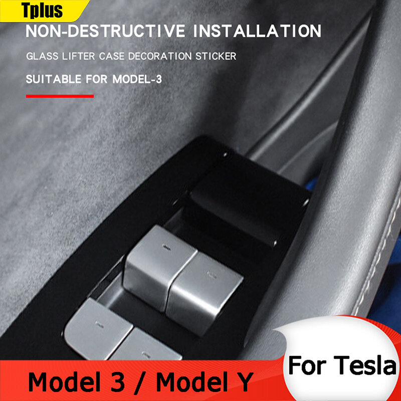 Tplus стеклоподъемник для двери из алюминиевого сплава, стикер для кнопки Tesla Model 3/Y, декоративные аксессуары для интерьера с блестками