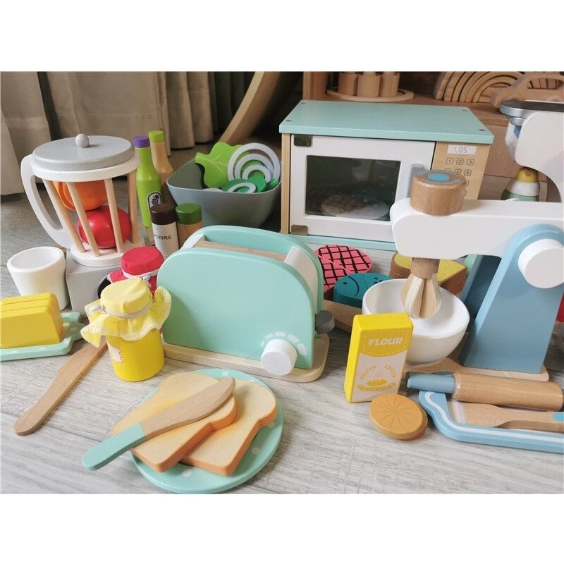 Baby Wooden Kitchen Toy Wooden Coffee machine Toaster Machine Food Mixer for kids Pretend Play Early Learning Educational Toy
