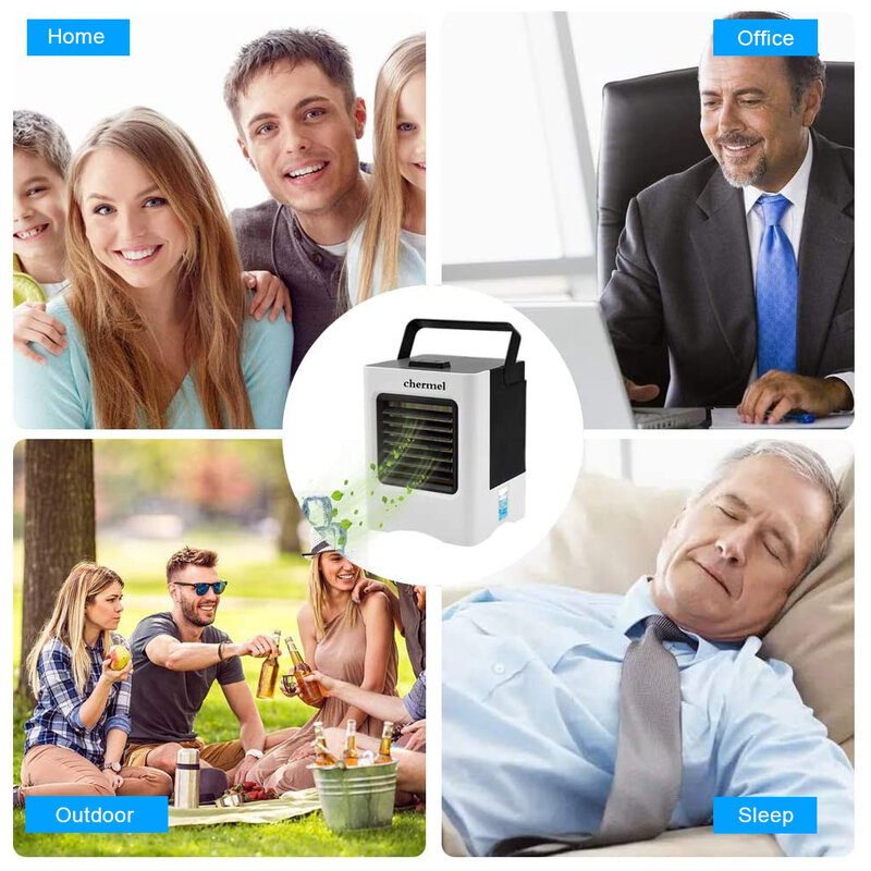 Ventilador de aire acondicionado, purificador de aire, humidificador, Enfriador de aire Mini portátil de escritorio con USB, 3 velocidades para el hogar