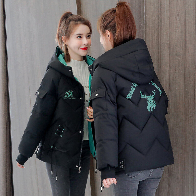 Zimowa puchowa kurtka bawełniana płaszcz 2021 nowa damska odzież koreański styl Student luźna duża rozmiar wyściełana bawełniana bluza z kapturem U08