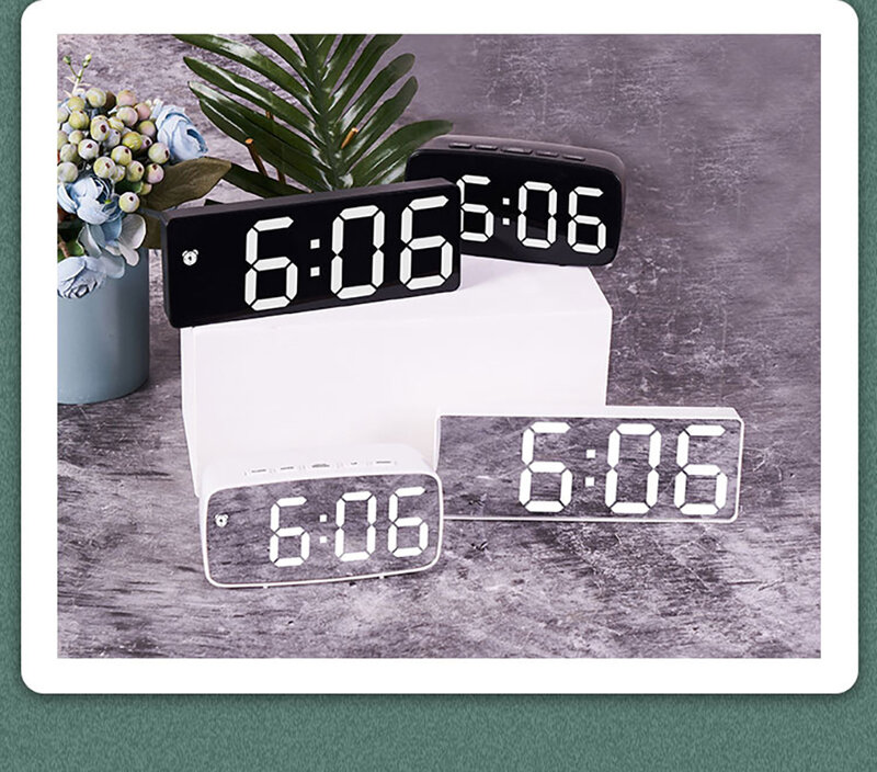 Reloj despertador Digital con espejo LED, dispositivo electrónico con función de repetición para sala de estar, dormitorio, escritorio, Mesa