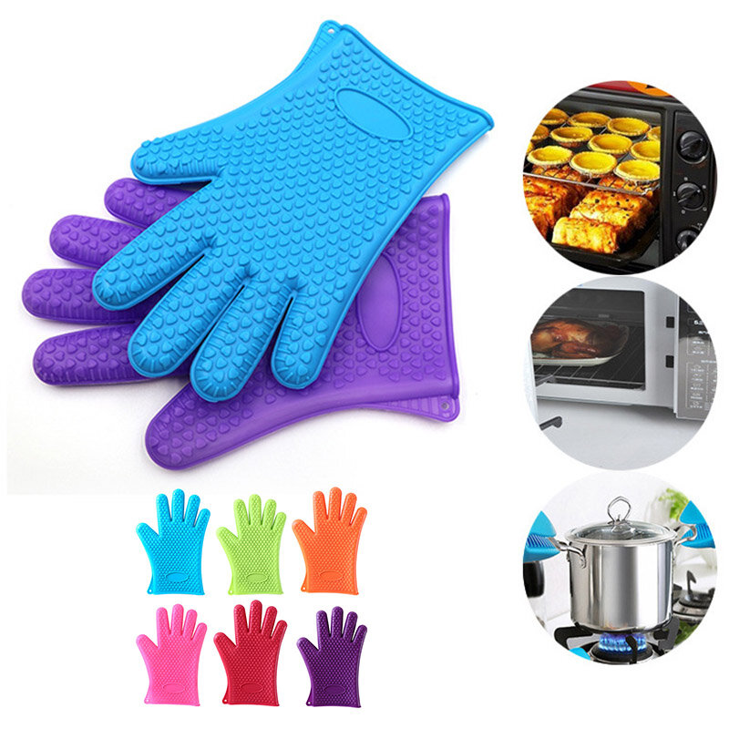 Guantes de silicona de cinco dedos para microondas, antiquemaduras, aislamiento de alta temperatura, accesorios de cocina, EDF88, 2 pares