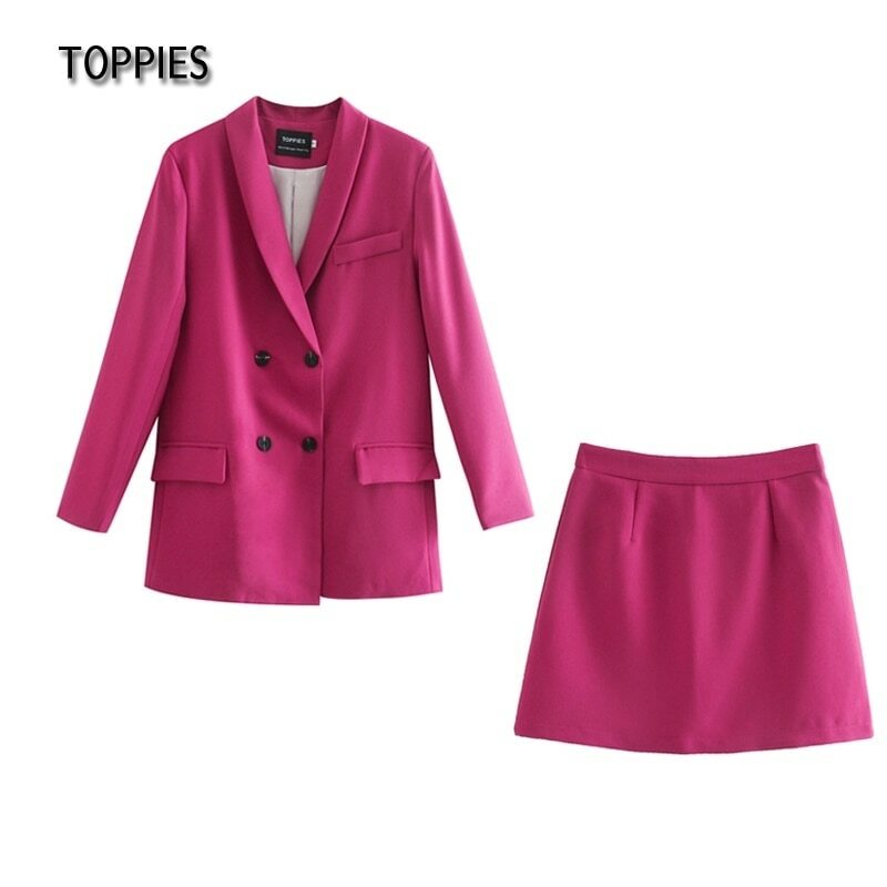 Toppies-Conjunto de traje de dos piezas para mujer, chaqueta con doble botonadura, blazer formal, Primavera, 2021