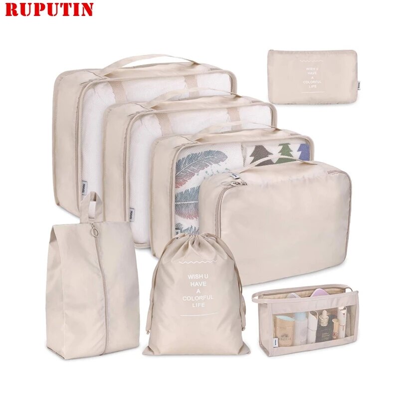 8Pcs/set Travel Clothes Classification Storage Bag For Packing Cube Shoe Underwear Toiletries Organizer Pouch Travel Accessories