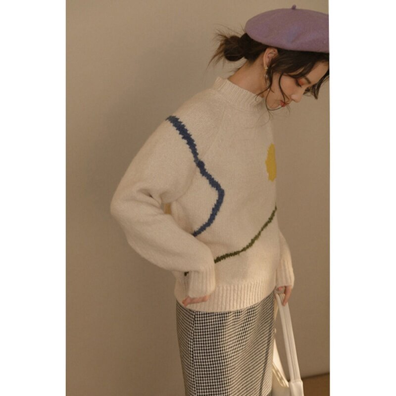 Sweter damski niezależny projekt zabawa żółtko sweter sweter top koreański, jesienny i zimowy sweter kurtka damska casual