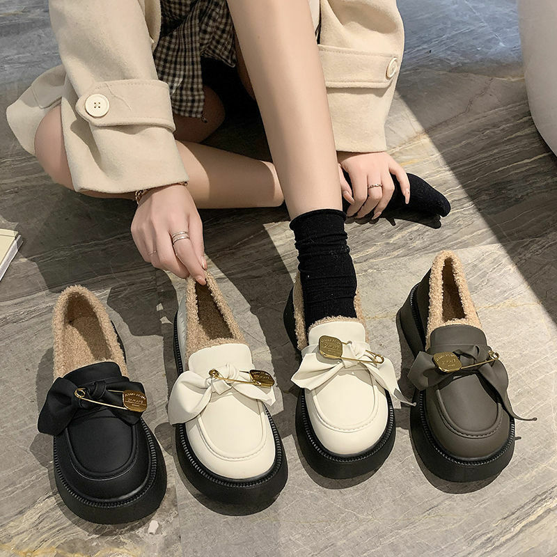 Sapatos de plataforma para as mulheres de pelúcia mary jane sapatos outono inverno plana quente sapatos de algodão estudante uniforme jk sapatos mocassins zapatos mujer