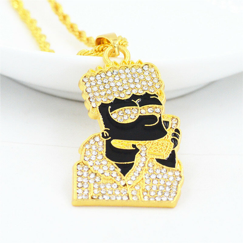 Hot Hip Hop Cartoon Kopf Halskette Anhänger Männer Schmuck Großhandel Kopf Gold Farbe Halskette Hiphop Anhänger Lange Ketten