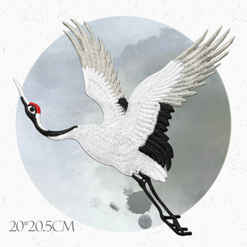 Chinese Stijl Patches Voor Kleding Borduren Applique Naaien Rood-Kraanvogel Vogels Decor Diy Geborduurde Stickers Voor Kleding
