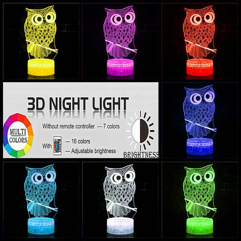 Animal Children's Night Light 3D LED Night Light Creative Bedside Table Lamp Romantic Owl Light Kids Gril Home Decoration Gift