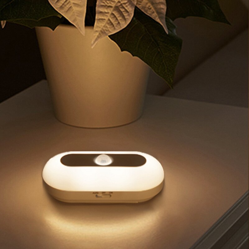 Luz noturna de led com sensor de movimento, carregável usb, magnética, gabinete, para parede, armário, lâmpada de indução corporal inteligente