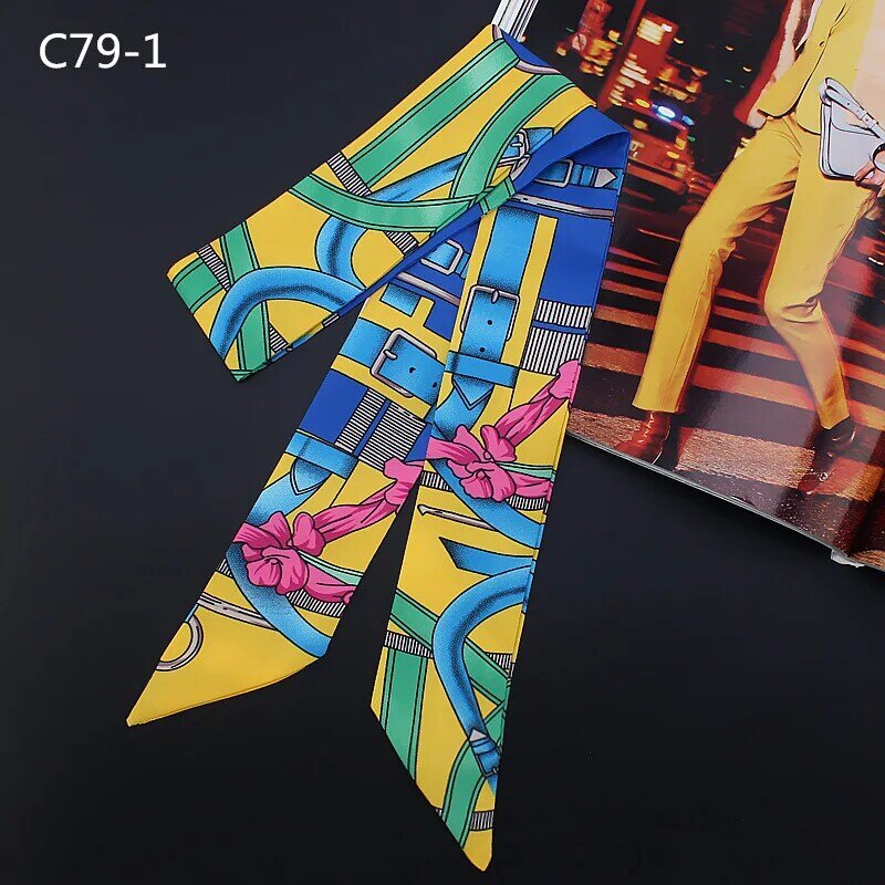 Luxus Twill Emulation Seide Kleine Frauen Mode Kopf Tasche Schal Blume Drucken Haar Griff Krawatte Multifunktions Hand Band Schal