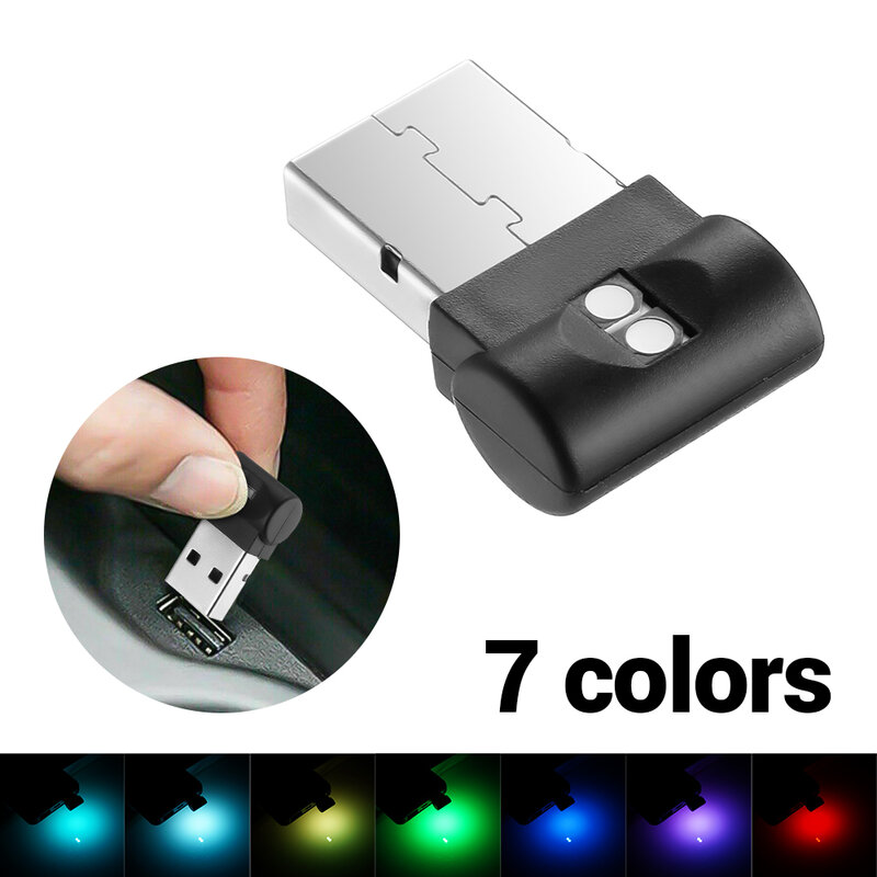 Mini lumière LED USB 7 couleurs pour voiture, lumière de modélisation, bouton de commande, lumière ambiante, éclairage d'intérieur, lampe décorative