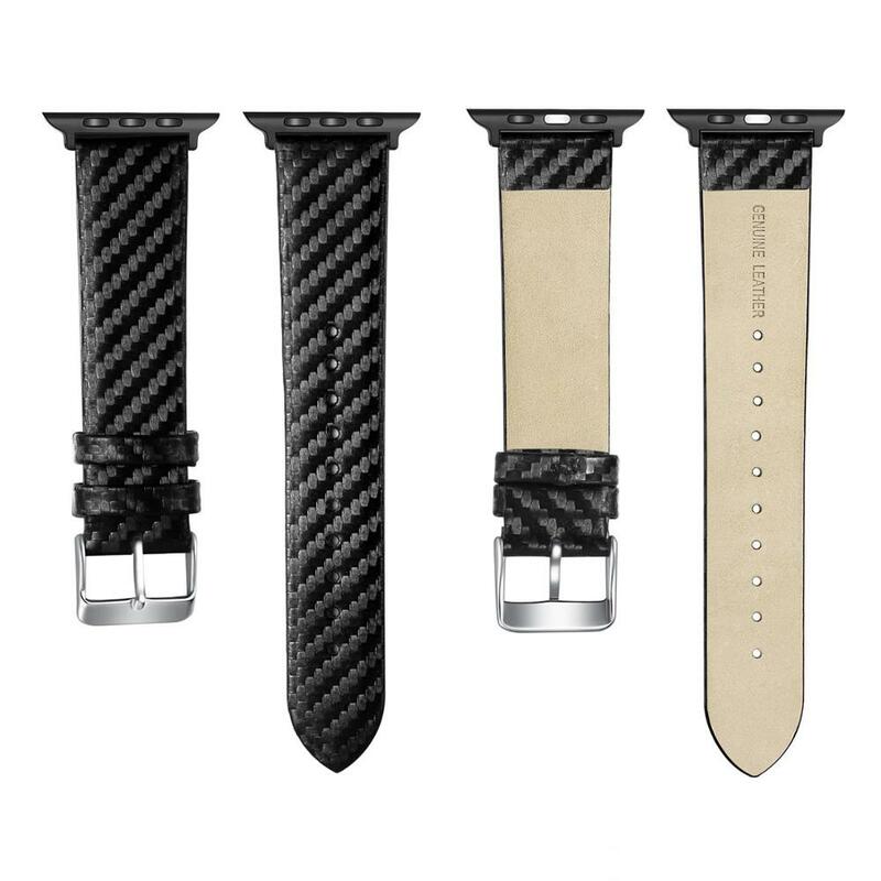 Pc caso de fibra carbono + pulseira de couro genuíno terno para apple watch 4 5 44mm 40mm moldura protetora pulseira para acessórios iwatch