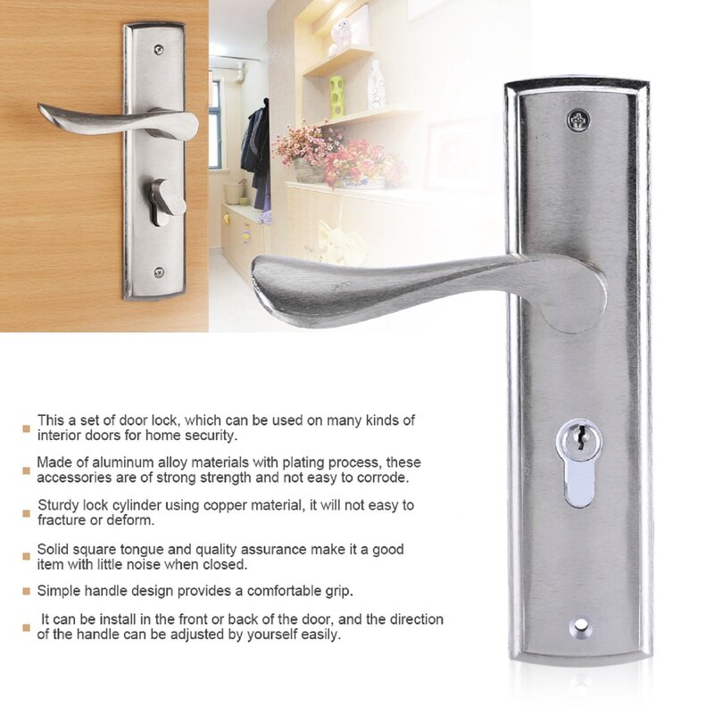 Durable Door Handle Lock Cylinder Front Back Lever Latch Home Security With Keys Dual Latch Room Door Panel Security Locks
